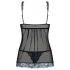 Obsessive - babydoll e tanga rendado - preto e turquesa - L/XL
