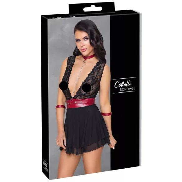 Cottelli Bondage - babydoll de renda com alça (preto) - M