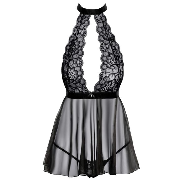 Kissable - babydoll rendado com alças no pescoço (preto)