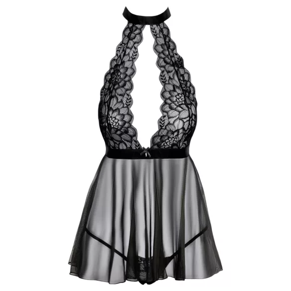 Kissable - camisola babydoll rendada com gola - preto - L/XL