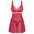Obsessive - Camisola transparente rendada com tanga - vermelho - L/XL