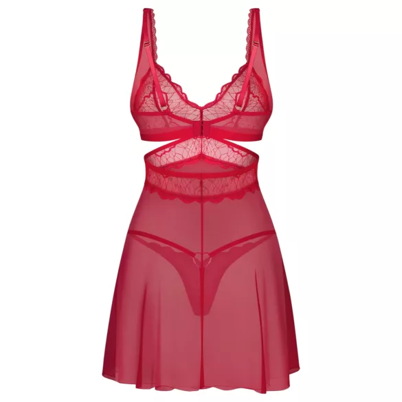 Obsessive - Camisola transparente rendada com tanga - vermelho - L/XL