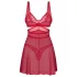 Obsessive - Camisola transparente rendada com tanga - vermelho - L/XL