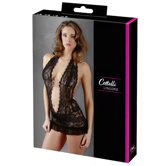 Cottelli - Vestido mini renda com colar - preto