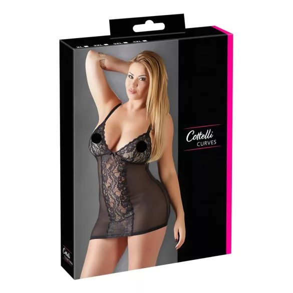 Cottelli Plus Size - camisola transparente rendada - preto - 4XL