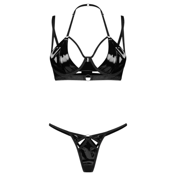 Obsessive Keira Lise - conjunto lingerie brilhante - sutiã e calcinha - preto