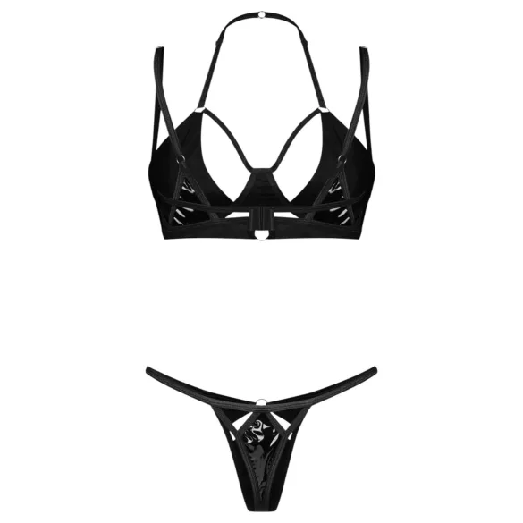 Obsessive Keira Lise - conjunto lingerie brilhante - sutiã e calcinha - preto