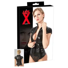 Top feminino curto de látex com zíper (preto)