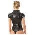 Top feminino curto de látex com zíper (preto) - S