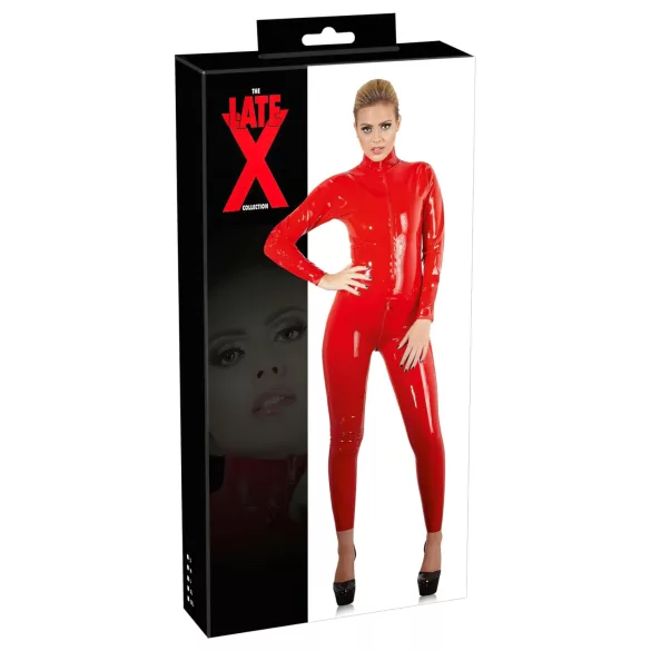 Macacão feminino de látex de manga comprida (vermelho) - L