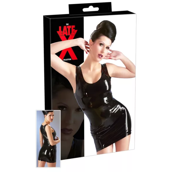 Minivestido sem mangas de látex (preto) - S
