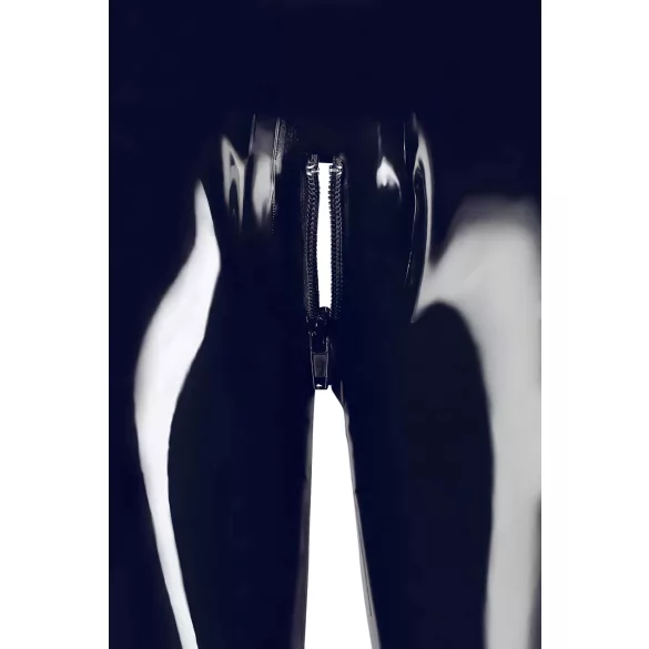 Leggings de látex com fecho éclair (preto) - M
