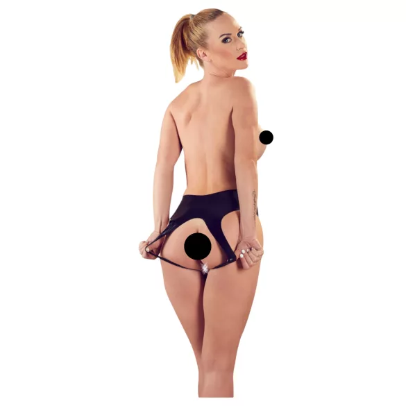 Calcinha feminina preta em látex totalmente aberta (S-L)