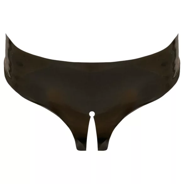 Calcinha feminina preta em látex totalmente aberta (S-L)