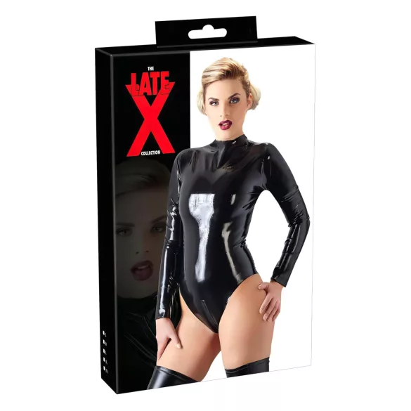 Body feminino de manga comprida em látex (preto) - M