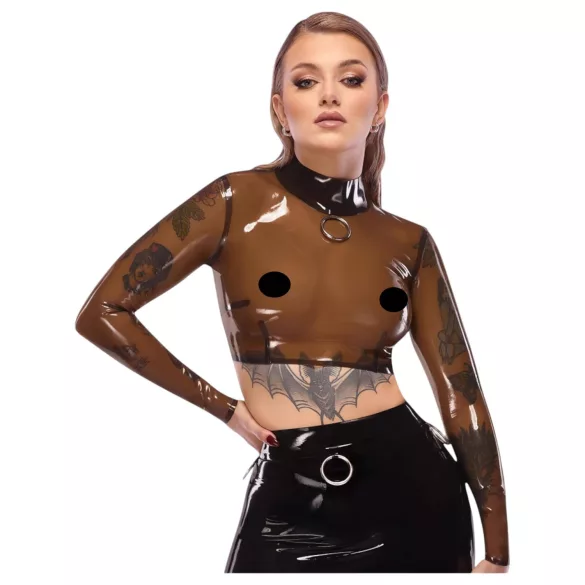 Late X top em látex transparente (preto translúcido)