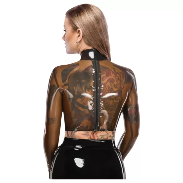Late X top em látex transparente (preto translúcido)