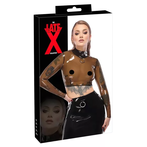 Late X top em látex transparente (preto translúcido)