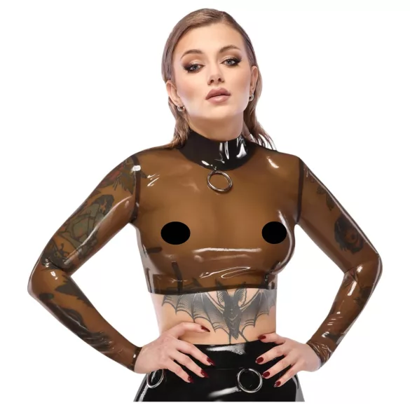 Late X top em látex transparente (preto translúcido)