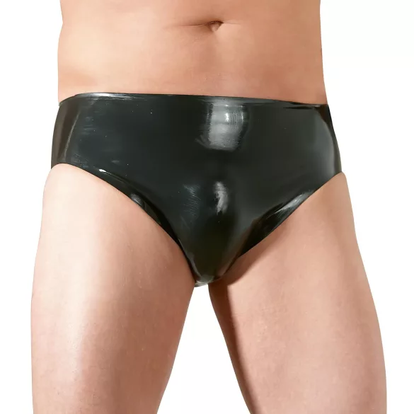 Cueca masculina de látex com pénis interno e dildo anal (preta) - M