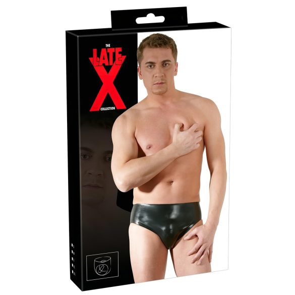LATEX - cueca masculina com pênis interno e plug anal - látex preto - XL