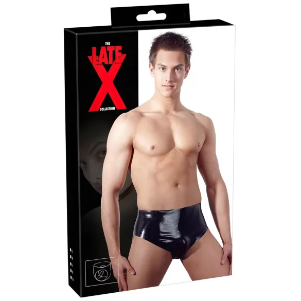 Cueca masculina de látex com dildo anal interno cônico (preto) - XL