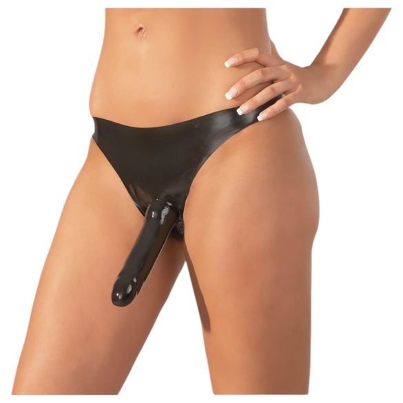 LATEX - calcinha com dildo externo - preto (S-L)