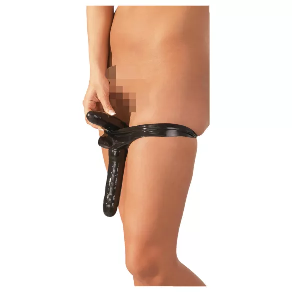 Calça de látex com dildo interno e externo (preto, S‑L)