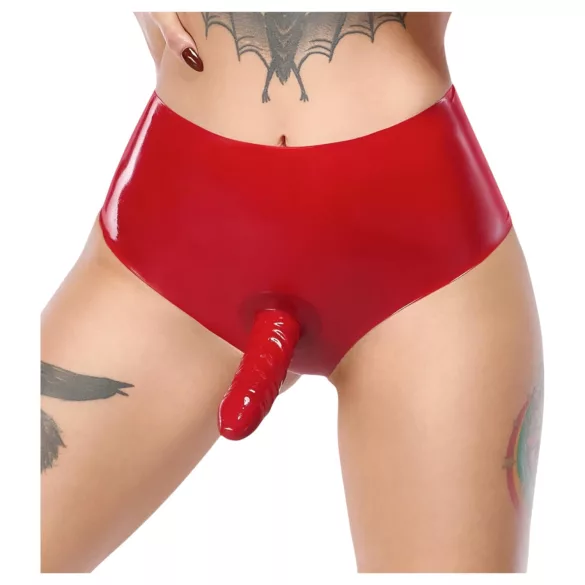 LATEX - calcinha com dildo realista (vermelho)
