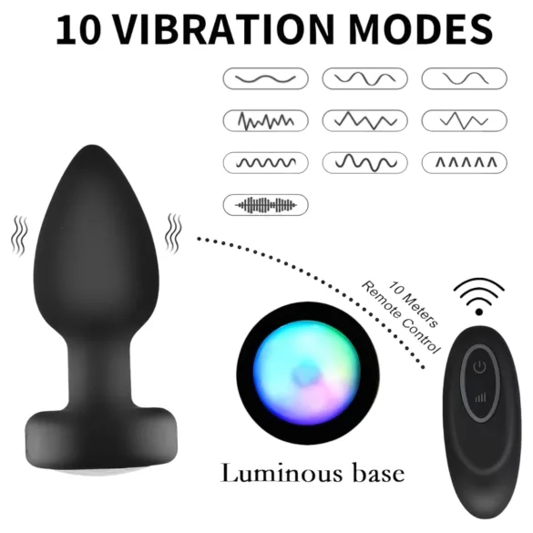 Mrow - vibrador anal com luz e controle remoto - silicone preto