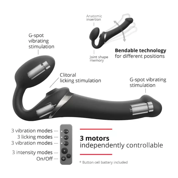 Strap-on-me - vibrador strap-on com pulsação de ar - silicone preto