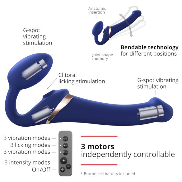 Strap-on-me S - vibrador com ondas de ar e arnês ajustável - (azul)