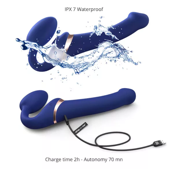 Strap-on-me S - vibrador com ondas de ar e arnês ajustável - (azul)