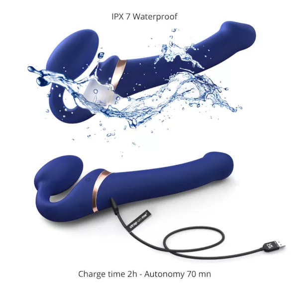 Strap-on-me - vibrador com cinta léghullámos - silicone azul tamanho M