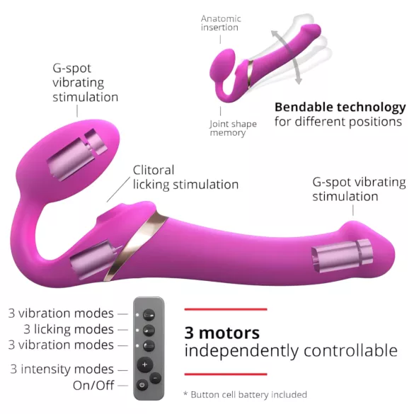 Strap-on-me M - vibrador com cinto, de ondas de ar (rosa)
