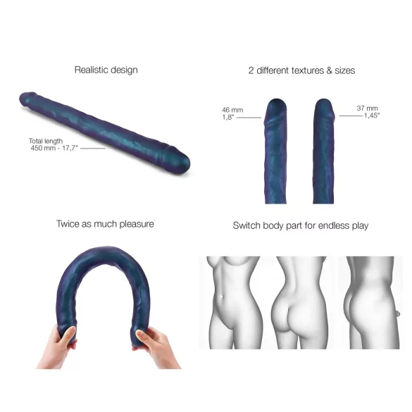 Strap-on-me - dildo duplo - silicone azul metálico