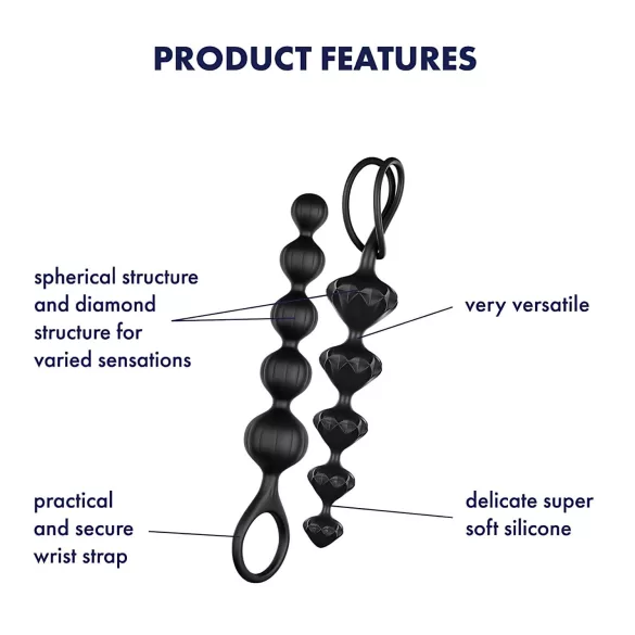 Satisfyer Love Beads - plug anal com esferas - silicone preto - kit