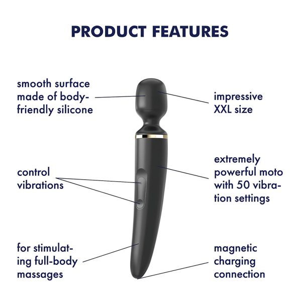 Satisfyer Wand-er Woman - vibrador massageador à prova d'água - preto