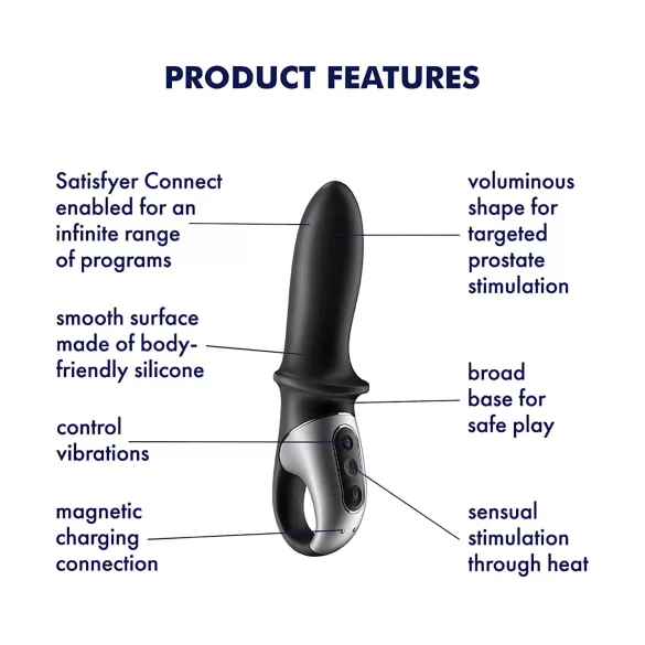 Satisfyer Hot Passion - vibrador anal aquecedor inteligente - silicone preto
