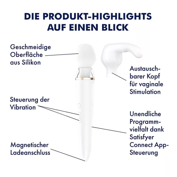 Satisfyer Double Wand-er - Vibrador massageador com controlo por app (branco)
