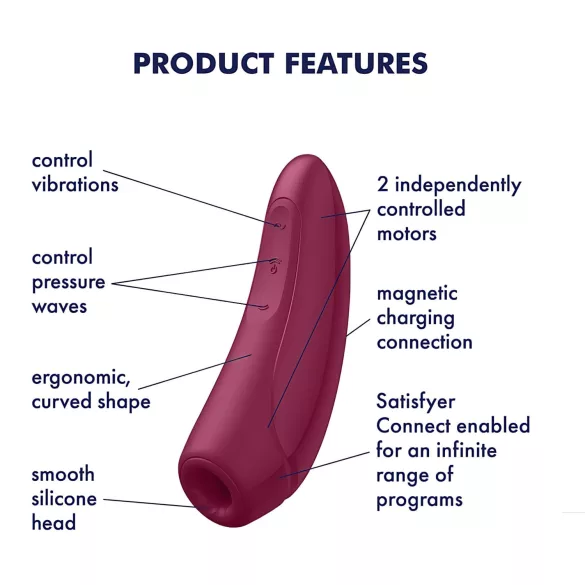 Satisfyer Curvy 1+ - estimulador clitóris sucção com app - silicone vermelho