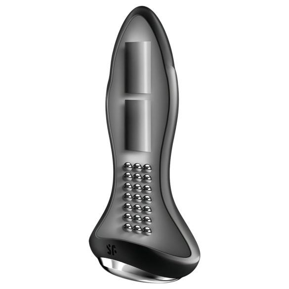 Satisfyer - plug anal vibrador rotativo com textura de pérolas - silicone preto
