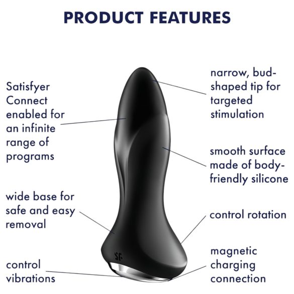 Satisfyer - plug anal vibrador rotativo com textura de pérolas - silicone preto