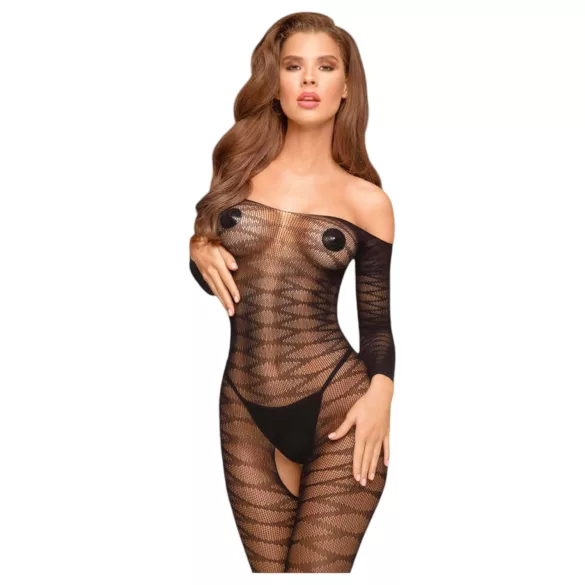 Penthouse Dreamy Diva - macacão sensual rendado ziguezague - preto