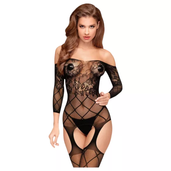 Penthouse Top-Notch - conjunto lingerie arrastão aberto - preto - XL