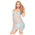 Penthouse - lingerie sexy com renda - vestido e tanga - azul