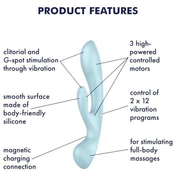 Satisfyer Triple Oh - vibrador recarregável com estimulador de clitóris - azul