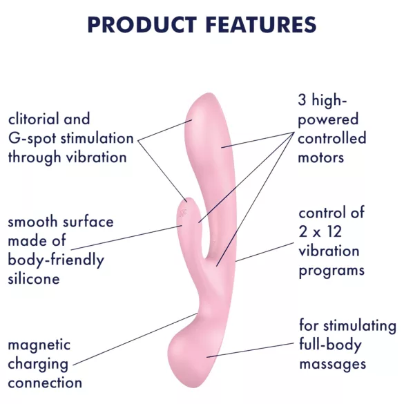 Satisfyer Triple Oh - vibrador recarregável com estimulador de clitóris - rosa