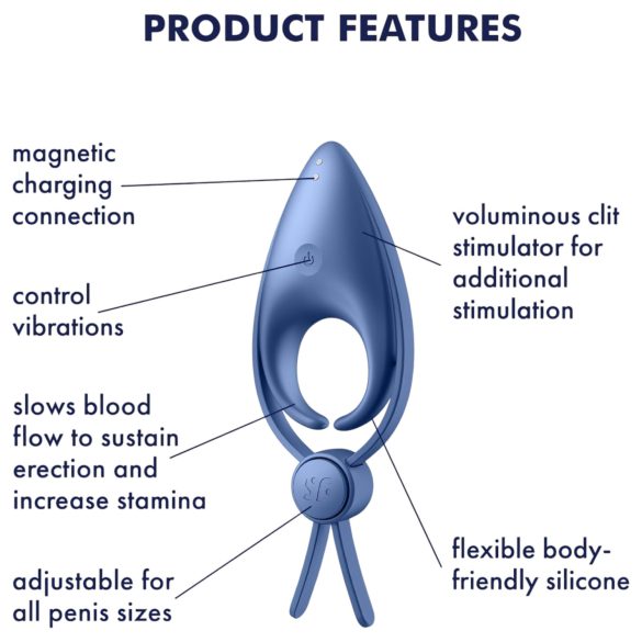 Satisfyer Sniper - anel peniano vibratório recarregável - silicone azul