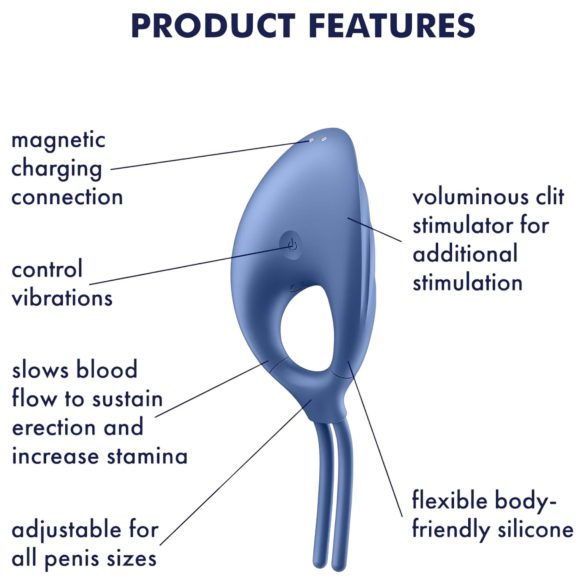 Satisfyer Swordsman - anel peniano vibratório recarregável - silicone azul